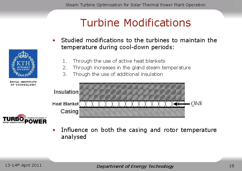 Steam Turbine Optimisation for Solar Thermal Power Plant Operation Turbine Modifications • Studied modifications
