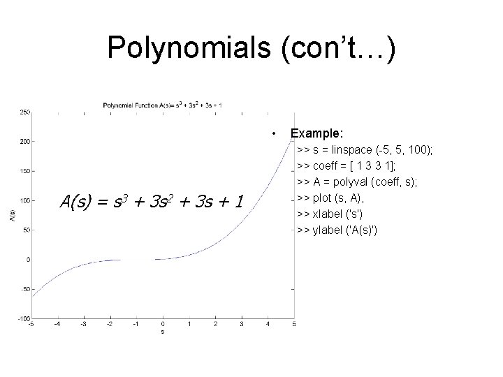 Polynomials (con’t…) • A(s) = s 3 + 3 s 2 + 3 s