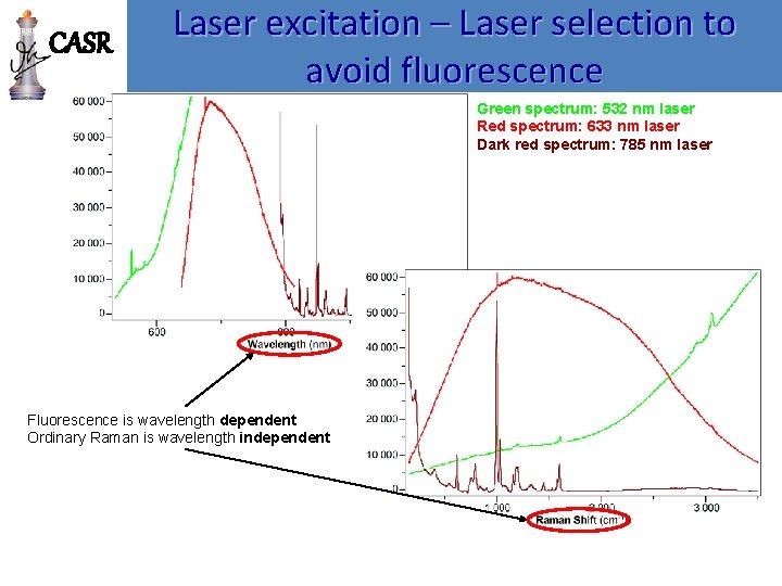 CASR Laser excitation – Laser selection to avoid fluorescence Green spectrum: 532 nm laser