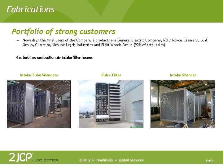 Fabrications Portfolio of strong customers — Nowadays the final users of the Company’s products