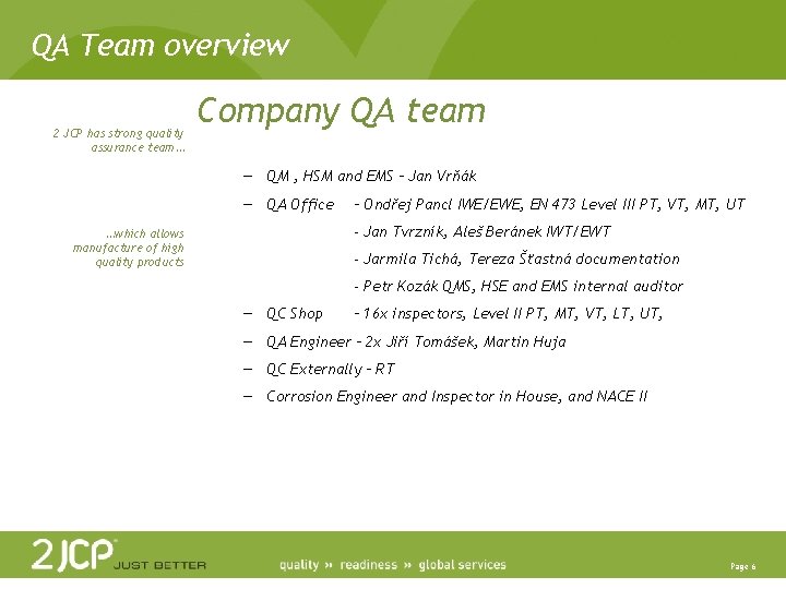 QA Team overview 2 JCP has strong quality assurance team… Company QA team —