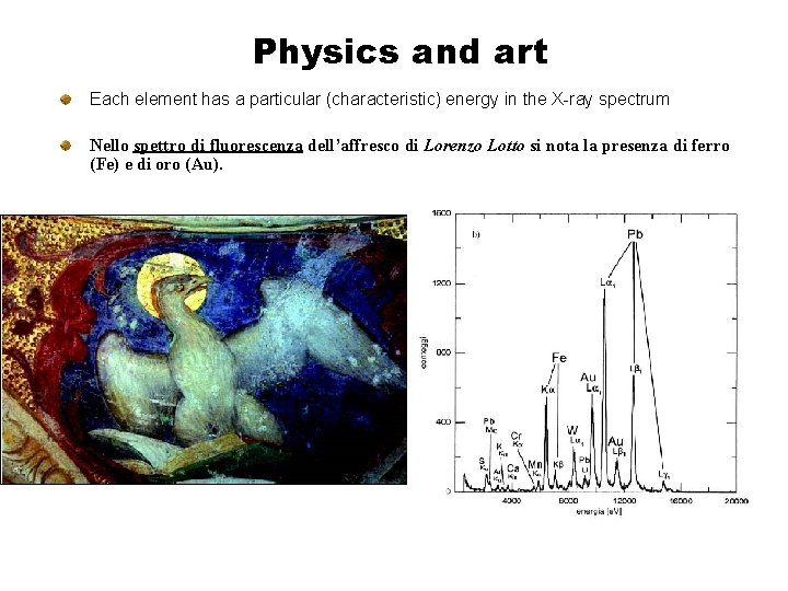 Physics and art Each element has a particular (characteristic) energy in the X-ray spectrum