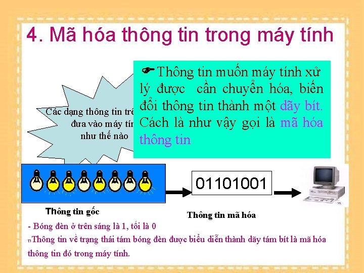 4. Mã hóa thông tin trong máy tính Thông tin muốn máy tính xử