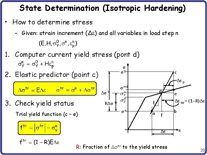 State Determination (Isotropic Hardening) • How to determine stress – Given: strain increment (Δe)