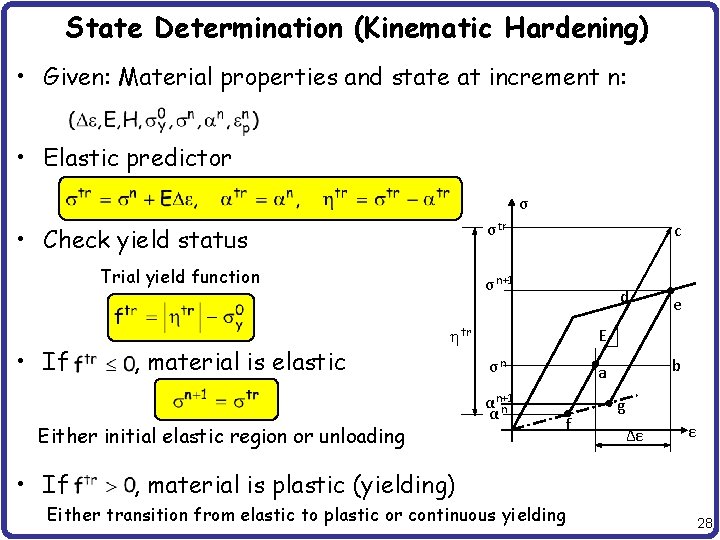 State Determination (Kinematic Hardening) • Given: Material properties and state at increment n: •