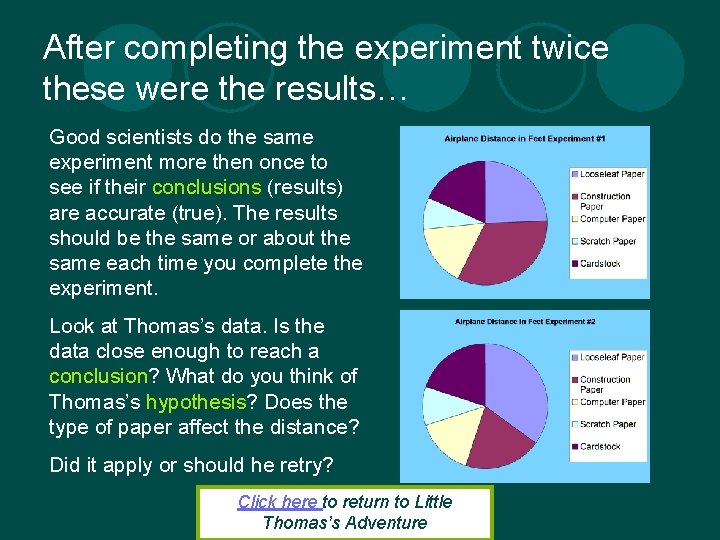 After completing the experiment twice these were the results… Good scientists do the same