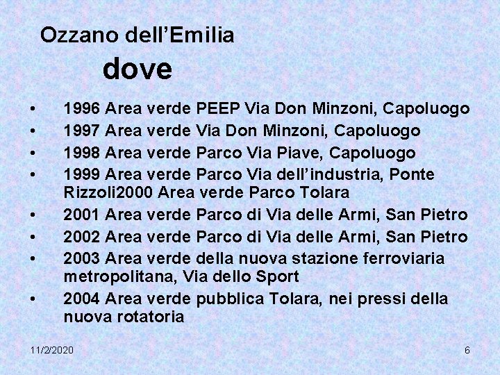 Ozzano dell’Emilia dove • • 1996 Area verde PEEP Via Don Minzoni, Capoluogo 1997