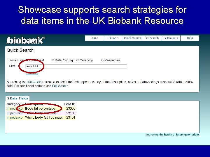 Showcase supports search strategies for data items in the UK Biobank Resource 