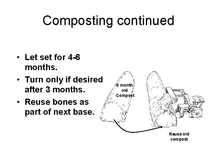 Composting continued • Let set for 4 -6 months. • Turn only if desired