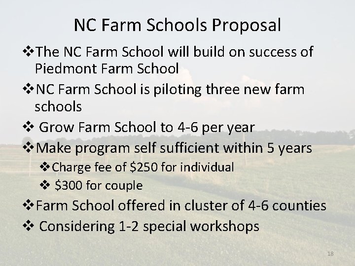 NC Farm Schools Proposal v. The NC Farm School will build on success of