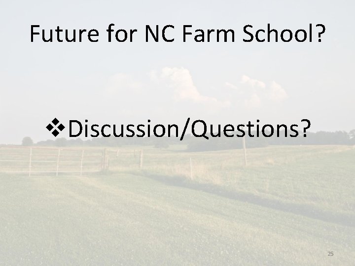 Future for NC Farm School? v. Discussion/Questions? 25 
