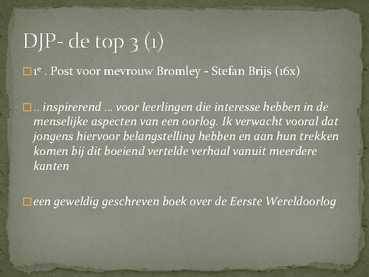 DJP- de top 3 (1) � 1 e. Post voor mevrouw Bromley - Stefan