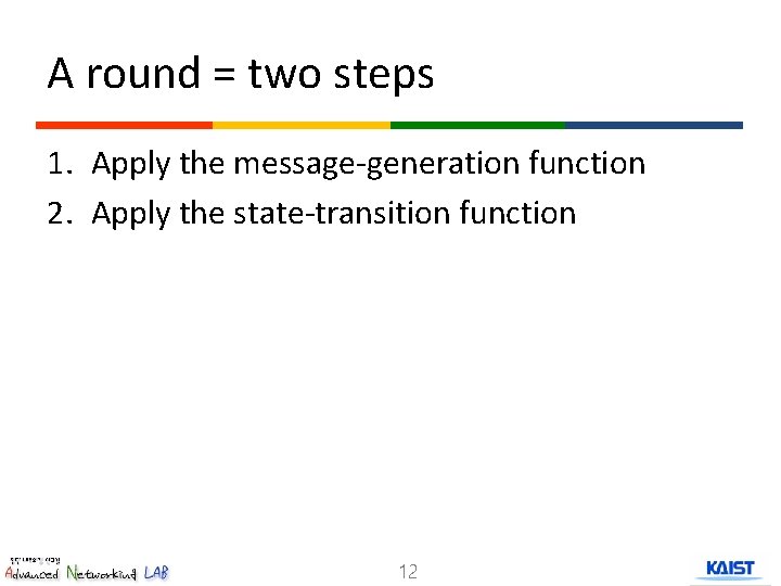 A round = two steps 1. Apply the message-generation function 2. Apply the state-transition
