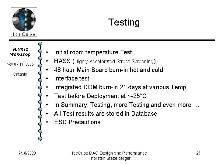 Testing VLVn. T 2 Workshop Nov 8 - 11, 2005 Catania 9/16/2020 • •