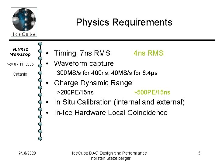 Physics Requirements VLVn. T 2 Workshop Nov 8 - 11, 2005 Catania • Timing,