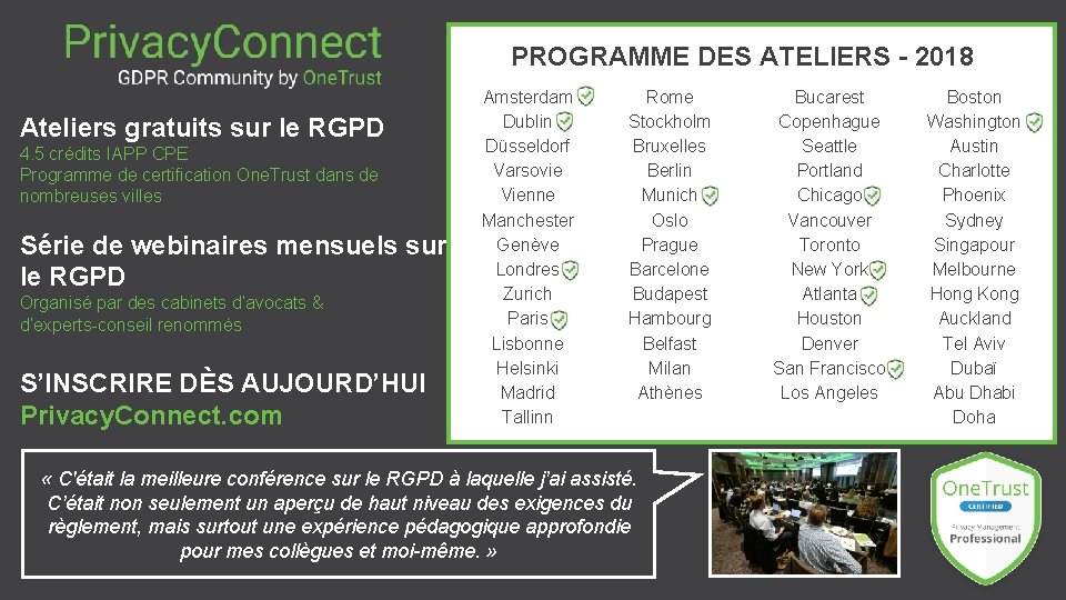 PROGRAMME DES ATELIERS - 2018 Ateliers gratuits sur le RGPD 4. 5 crédits IAPP