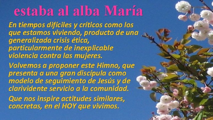 estaba al alba María En tiempos difíciles y críticos como los que estamos viviendo,