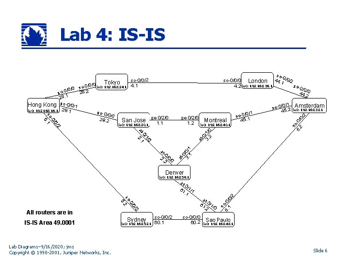 Lab 4: IS-IS Jose lo 0: 192. 168. 20. 1 ge-0/2/0 1. 2 Montreal