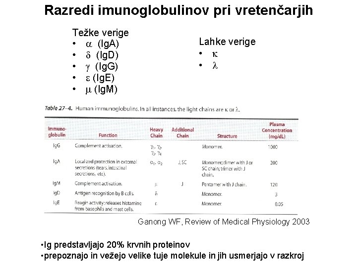 Razredi imunoglobulinov pri vretenčarjih Težke verige • (Ig. A) • (Ig. D) • (Ig.