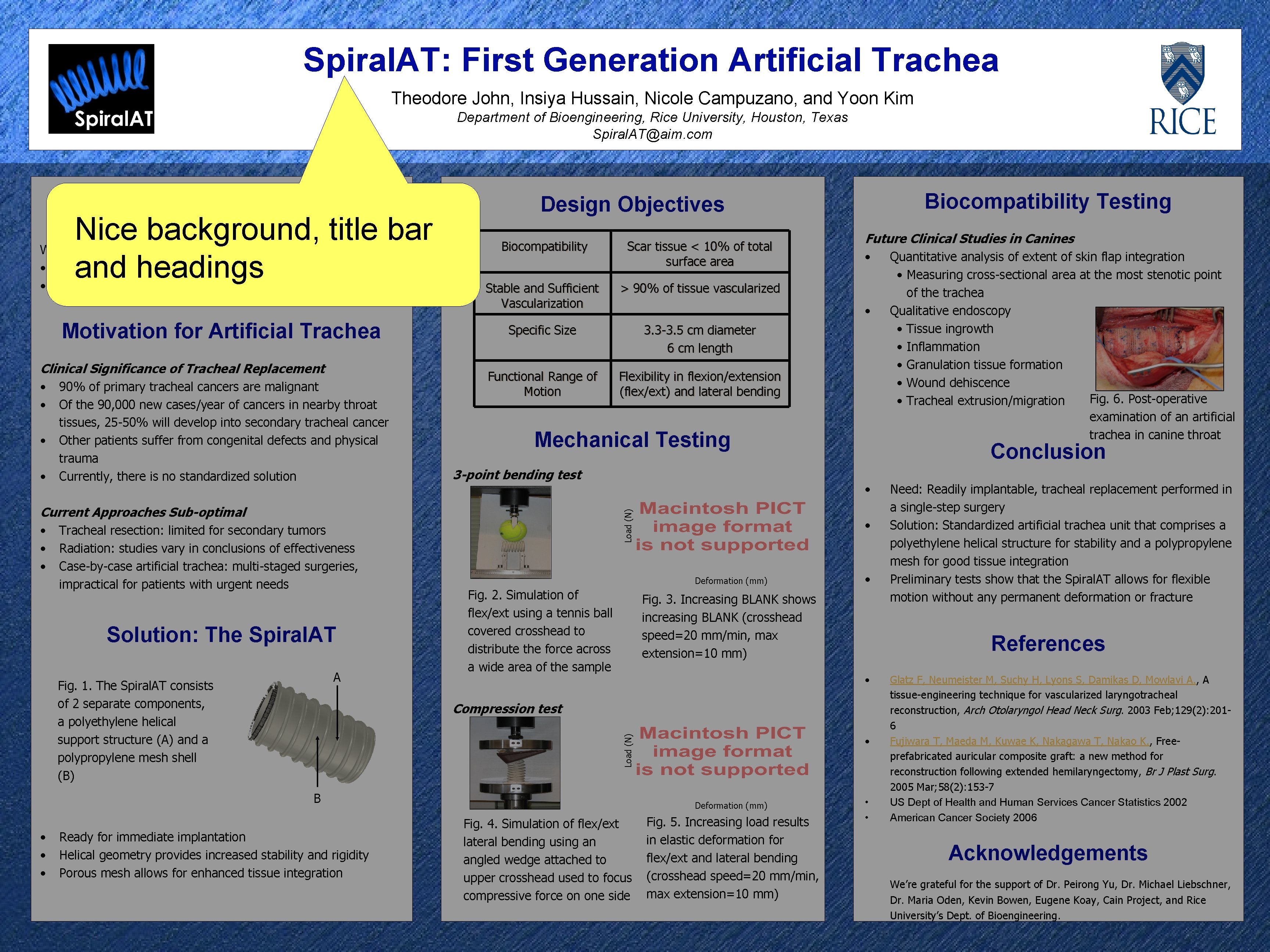 Spiral. AT: First Generation Artificial Trachea Theodore John, Insiya Hussain, Nicole Campuzano, and Yoon