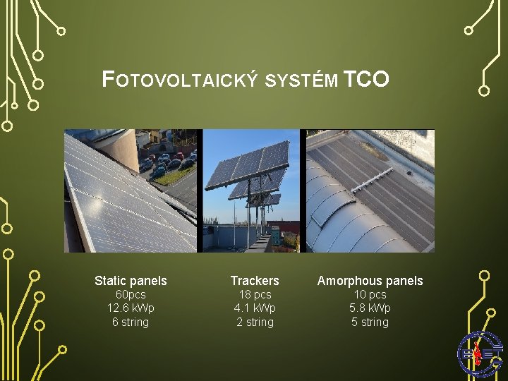 FOTOVOLTAICKÝ SYSTÉM TCO Static panels Trackers Amorphous panels 60 pcs 12. 6 k. Wp