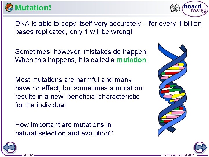 Mutation! DNA is able to copy itself very accurately – for every 1 billion