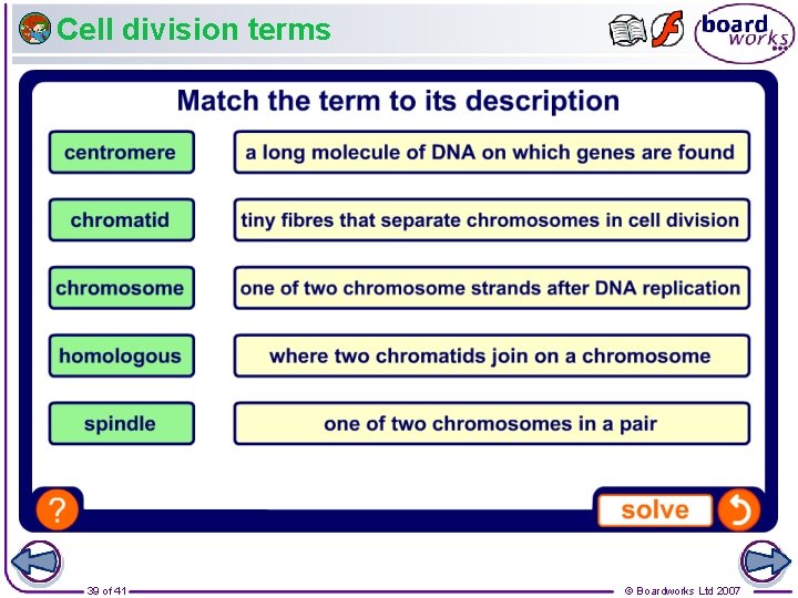 Cell division terms 39 of 41 © Boardworks Ltd 2007 