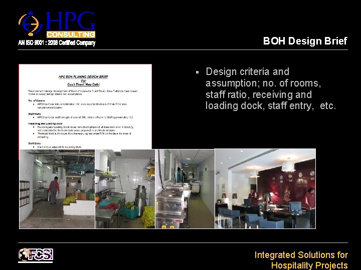 BOH Design Brief § Design criteria and assumption; no. of rooms, staff ratio, receiving