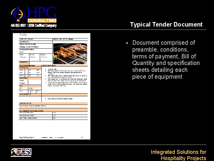 Typical Tender Document § Document comprised of preamble, conditions, terms of payment, Bill of
