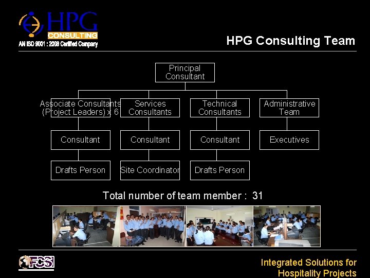 HPG Consulting Team Principal Consultant Associate Consultants Services (Project Leaders) x 6 Consultants Technical