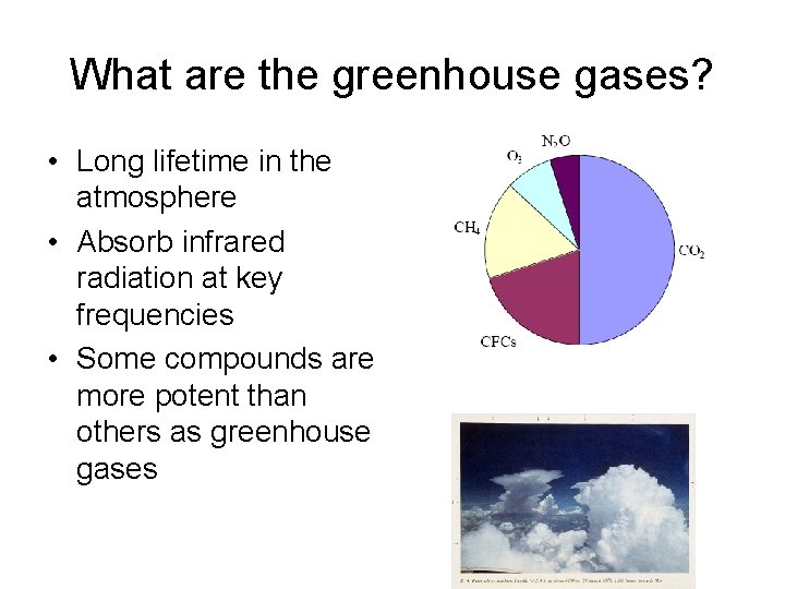 What are the greenhouse gases? • Long lifetime in the atmosphere • Absorb infrared