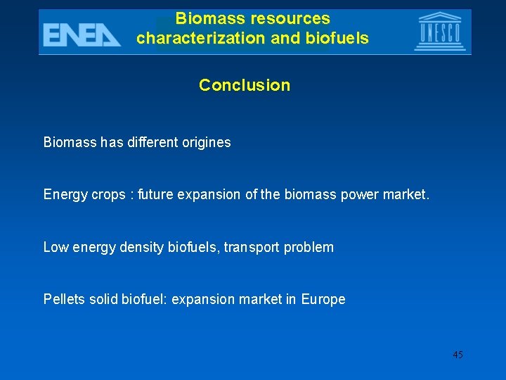 Biomass resources characterization and biofuels Conclusion Biomass has different origines Energy crops : future
