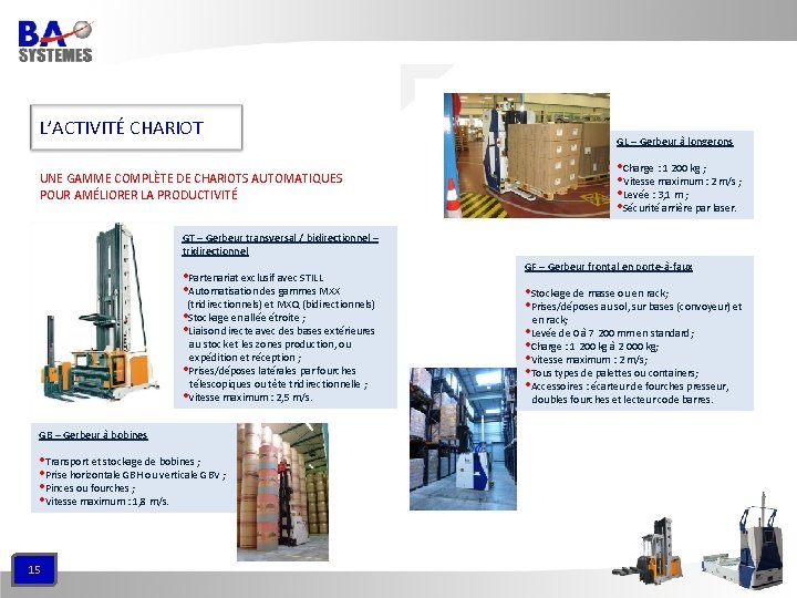 L’ACTIVITÉ CHARIOT UNE GAMME COMPLÈTE DE CHARIOTS AUTOMATIQUES POUR AMÉLIORER LA PRODUCTIVITÉ GL –