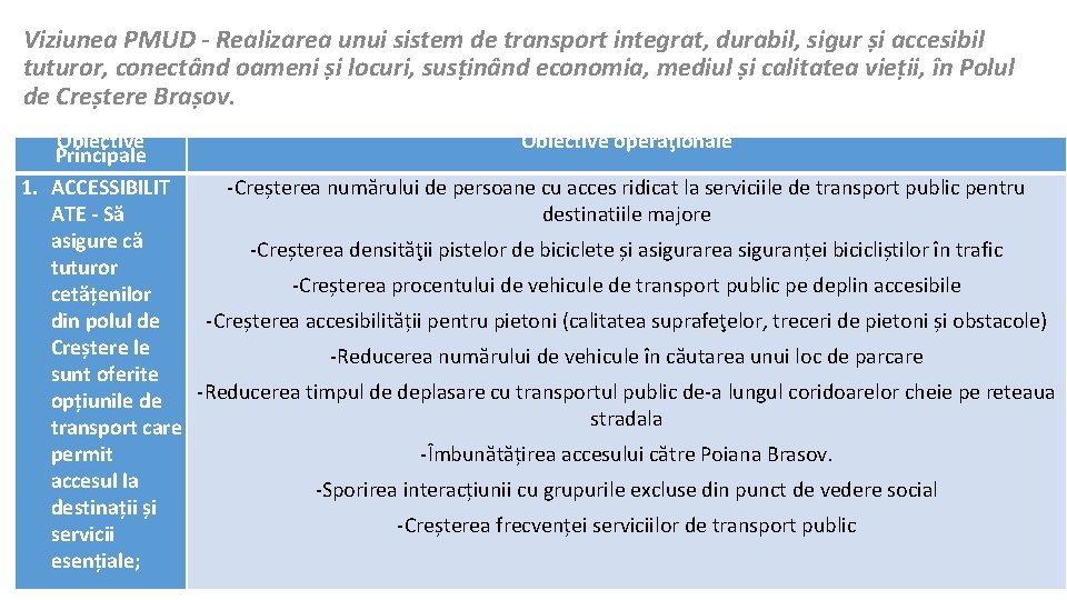 Viziunea PMUD - Realizarea unui sistem de transport integrat, durabil, sigur și accesibil tuturor,