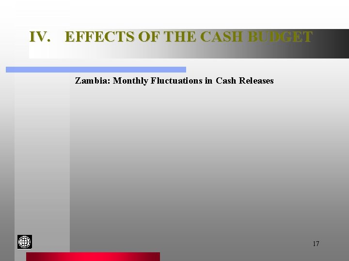 IV. EFFECTS OF THE CASH BUDGET Zambia: Monthly Fluctuations in Cash Releases 17 