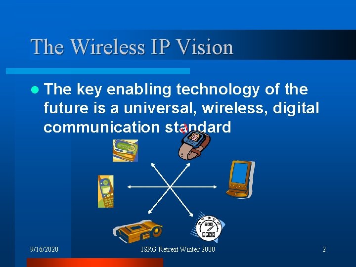 The Wireless IP Vision l The key enabling technology of the future is a