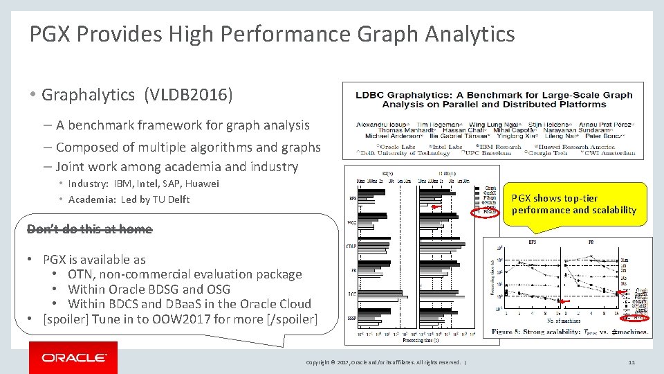 PGX Provides High Performance Graph Analytics • Graphalytics (VLDB 2016) – A benchmark framework