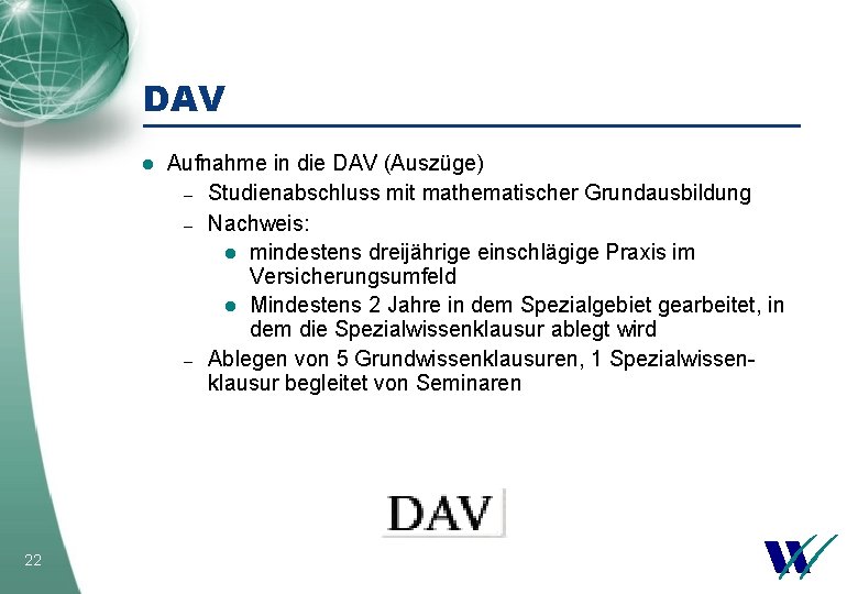 DAV l 22 Aufnahme in die DAV (Auszüge) – Studienabschluss mit mathematischer Grundausbildung –