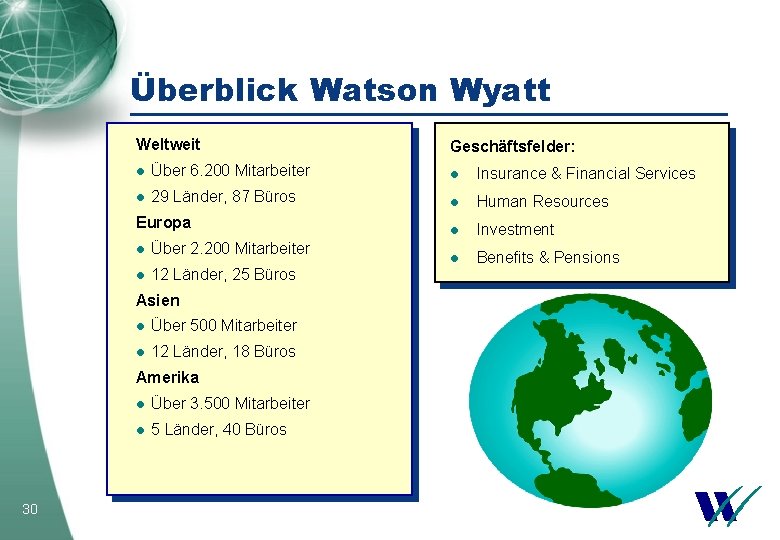 Überblick Watson Wyatt Weltweit l Über 6. 200 Mitarbeiter l Insurance & Financial Services