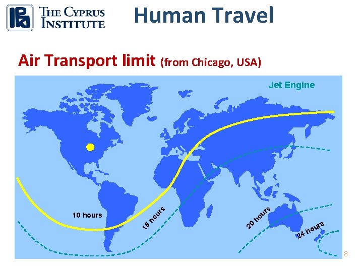 Human Travel Air Transport limit (from Chicago, USA) 15 10 hours ho ur s