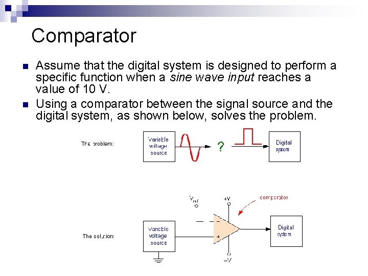 Comparator n n Assume that the digital system is designed to perform a specific