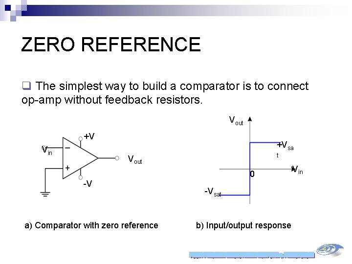ZERO REFERENCE q The simplest way to build a comparator is to connect op-amp