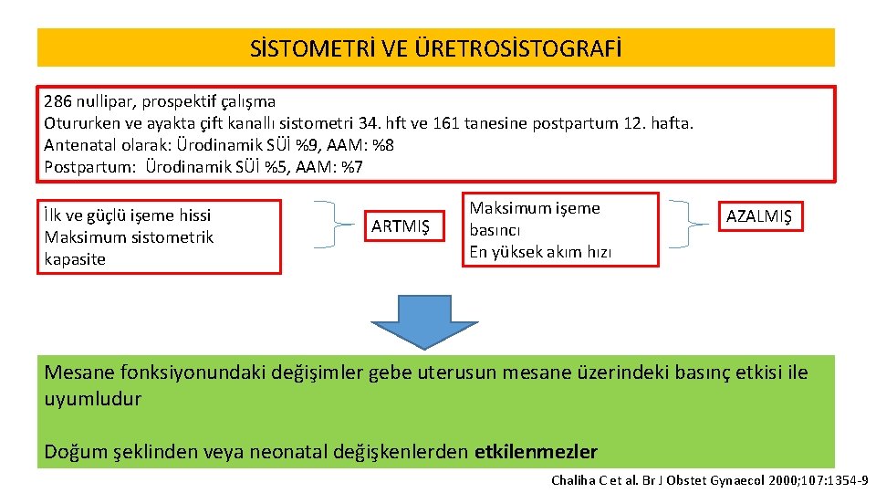 SİSTOMETRİ VE ÜRETROSİSTOGRAFİ 286 nullipar, prospektif çalışma Otururken ve ayakta çift kanallı sistometri 34.