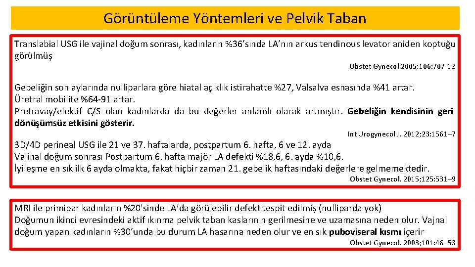 Görüntüleme Yöntemleri ve Pelvik Taban Translabial USG ile vajinal doğum sonrası, kadınların %36’sında LA’nın