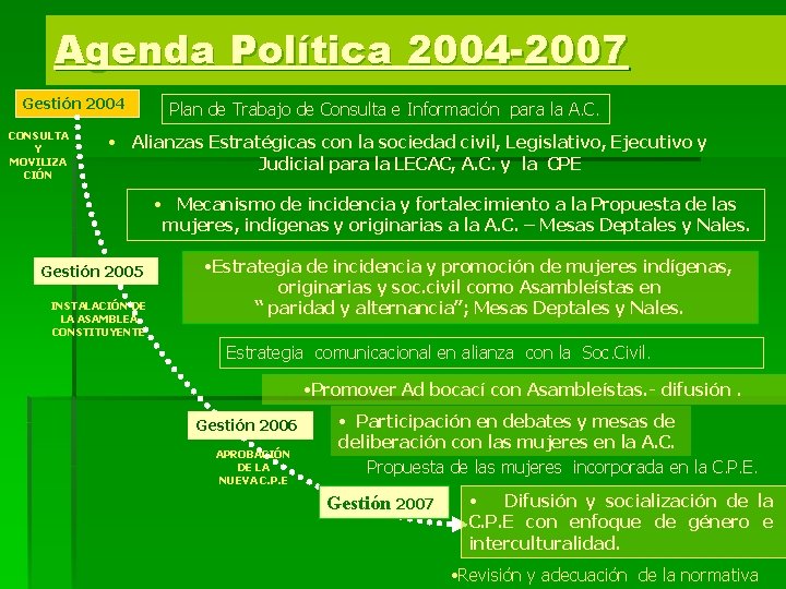 Agenda Política 2004 -2007 Gestión 2004 CONSULTA Y MOVILIZA CIÓN Plan de Trabajo de