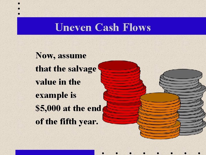Uneven Cash Flows Now, assume that the salvage value in the example is $5,