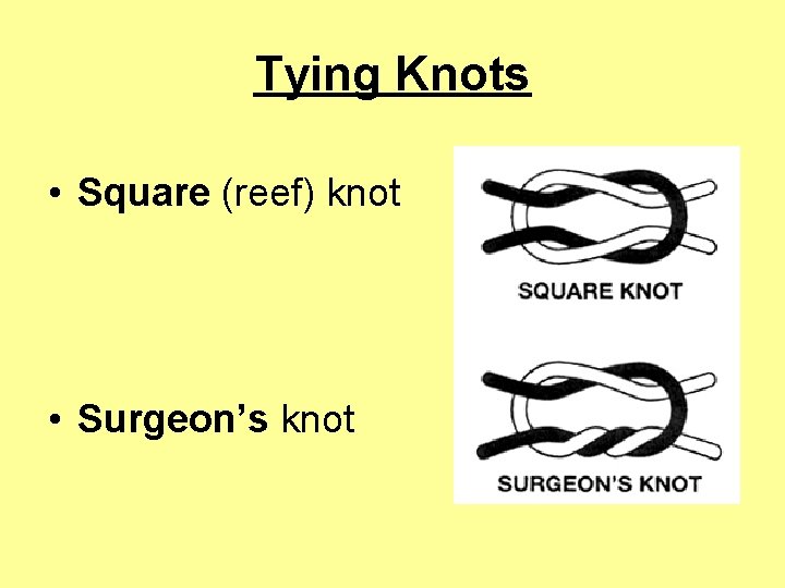 Tying Knots • Square (reef) knot • Surgeon’s knot 