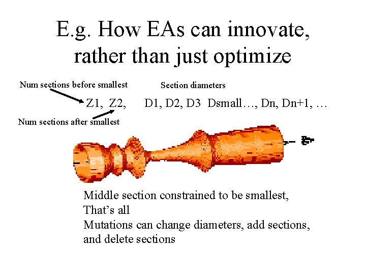 E. g. How EAs can innovate, rather than just optimize Num sections before smallest