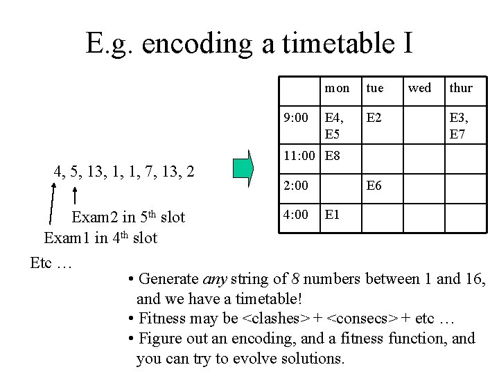 E. g. encoding a timetable I 9: 00 4, 5, 13, 1, 1, 7,