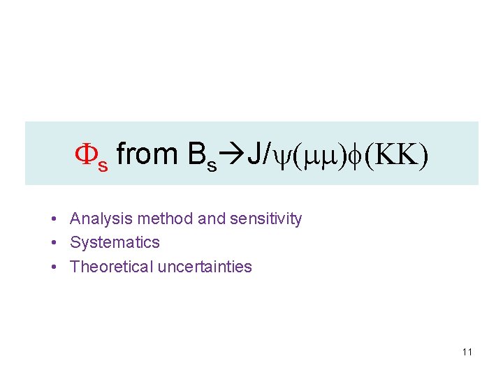 Fs from Bs J/ (mm) (KK) • Analysis method and sensitivity • Systematics •